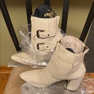 Freebird Women's White Snake Print Ankle Boots
